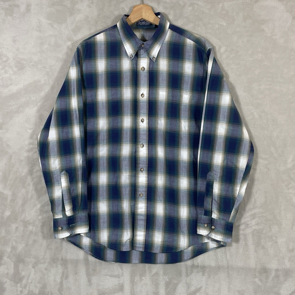 Vintage 70s Shadow Plaid Shirt Mens Large Lightweight Flannel 80s Button Down
